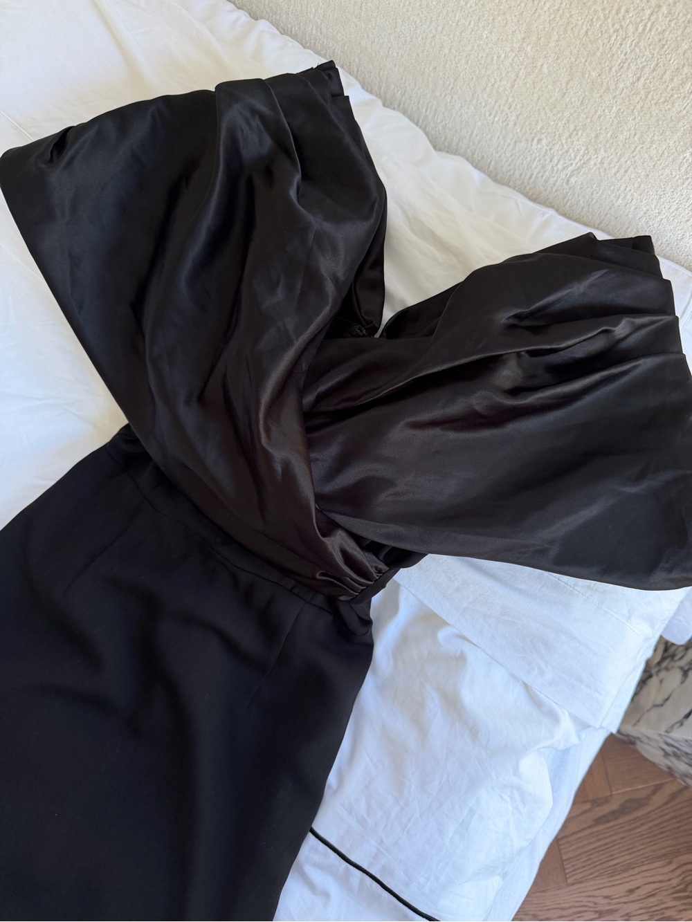 Black Satin Twist-Front Evening Dress